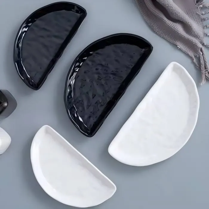 Black & White Irregular Crescent Melamine Sushi Serving Dish