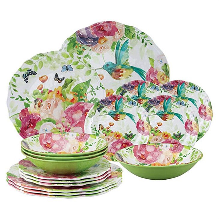 Floral Wedding Melamine Dinnerware 12 Piece Set