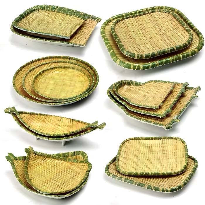 Imitation Bamboo Weave Irregular Bamboo Grain Melamine Plate Set