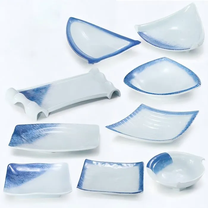 Japanese Gradient Blue Brush Stroke Melamine Sushi Plates