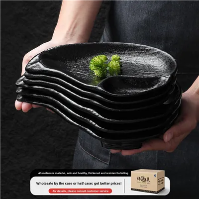 Irregular Asymmetrical Two Compartment Melamine Appetizer Dish