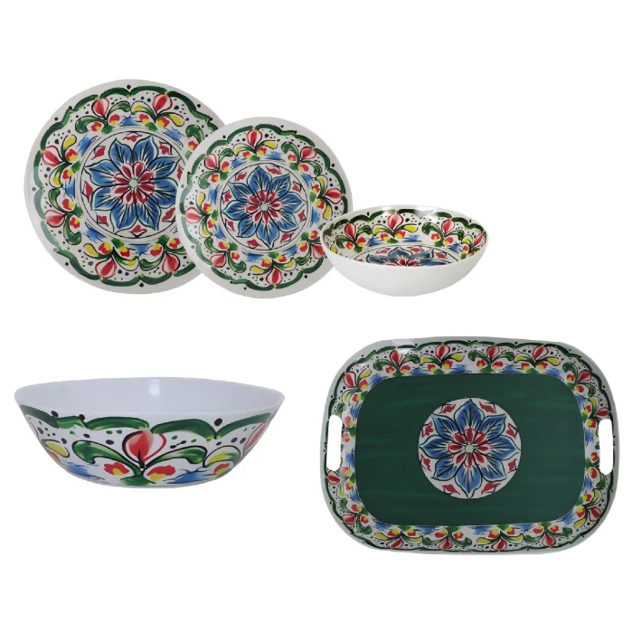 Spanish Hand Painted Floral Melamine Dinnerware Set